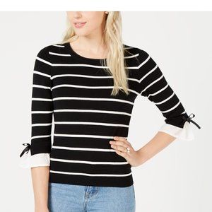 Maison Jules Striped Bow-Trim Sweater XXS NWT